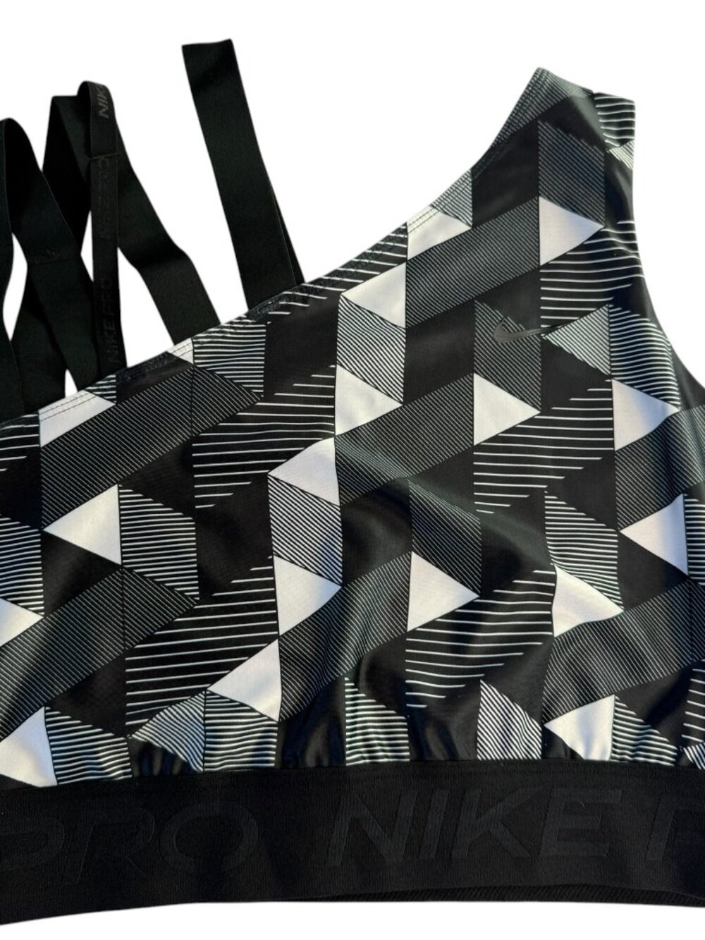 NIKE PRO Crop Top Sports Bra Black / White Triangles Serena. Asymmetrical M - Picture 4 of 12